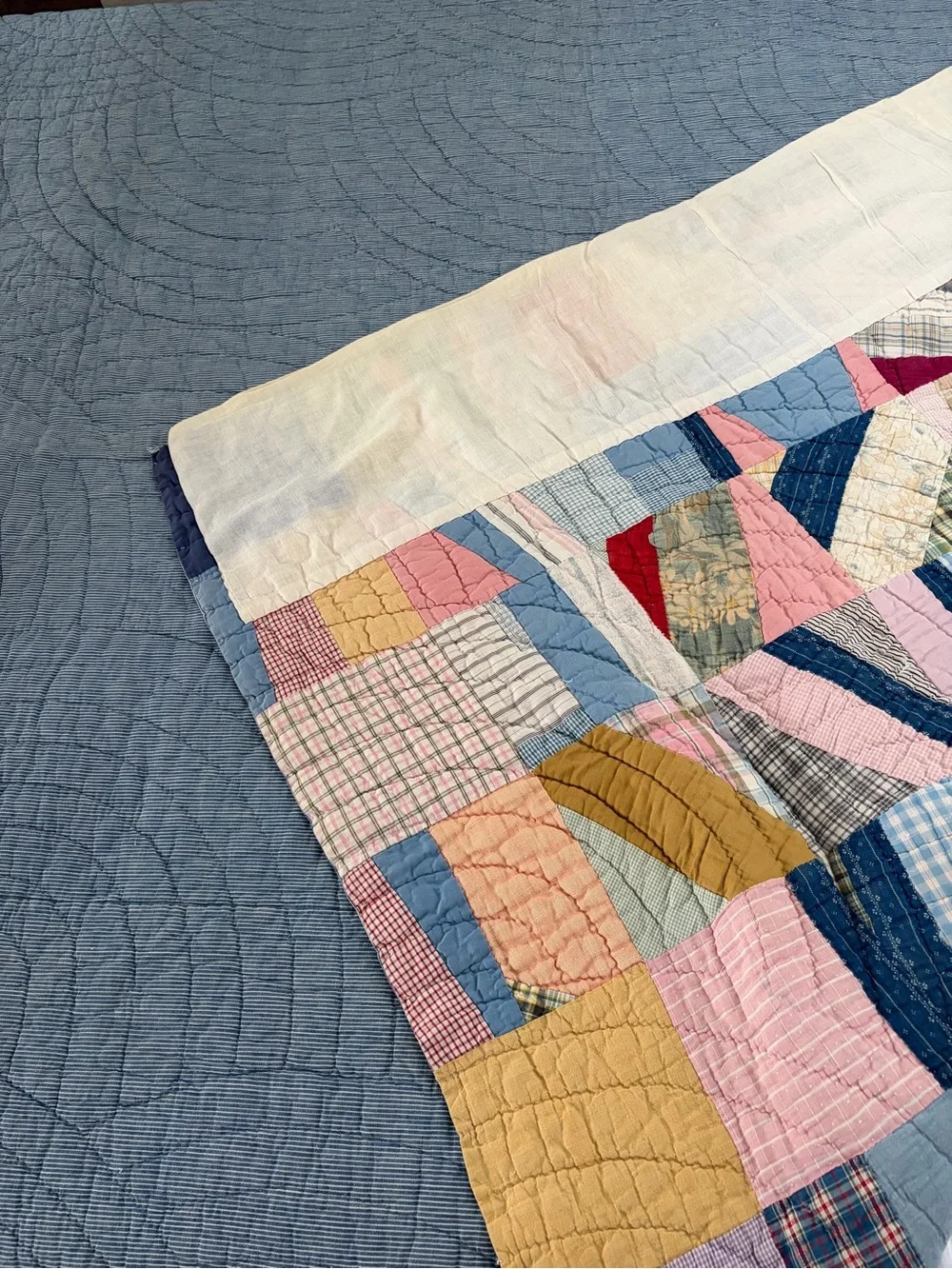 1930s-1940s Vintage Handmade Patchwork Multicolor Quilt 70x88 - Farmhouse